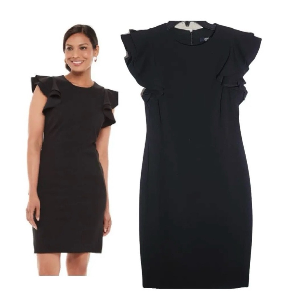 Express Ruffle Flutter Sleeve Black Shift Dress Mini Minimalist Modern Large